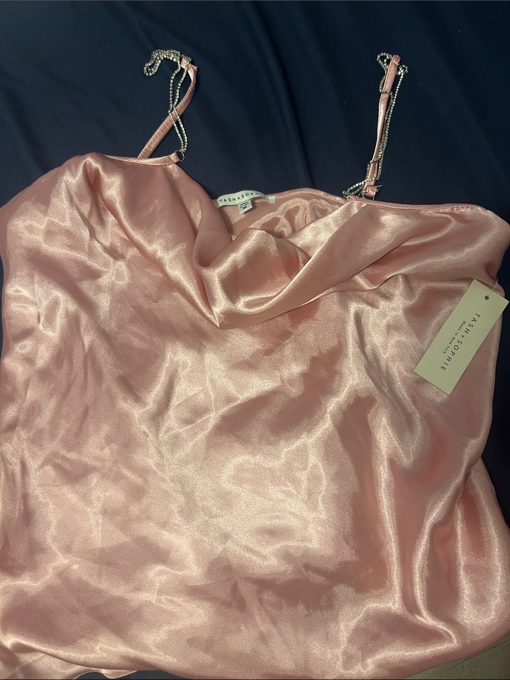 Pink Satin Cowl Cami in Light Pink with Chain Straps